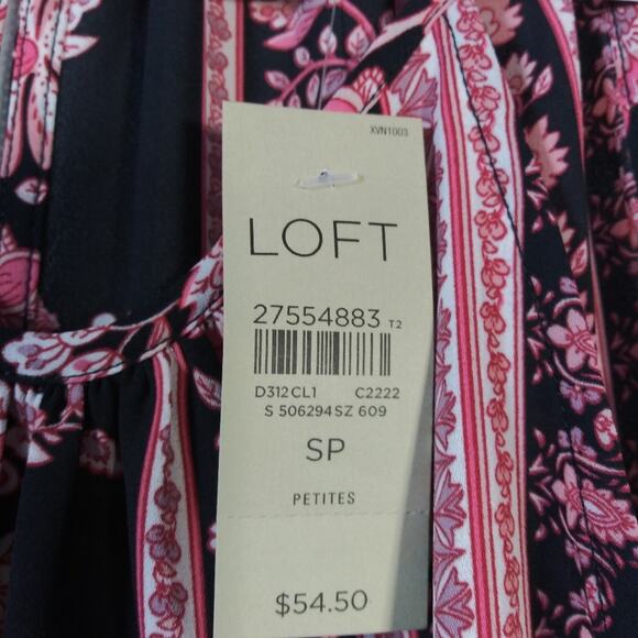 Loft Black And Pink Floral Stripe High Neck Sleeveless Tank Petite Size SP - Picture 8 of 9